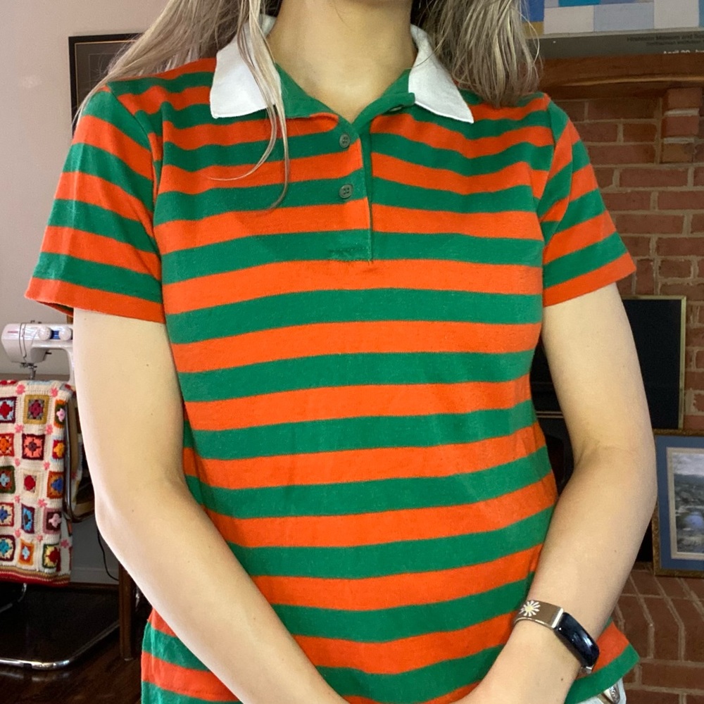 Vintage 80s Villager Soft Boxy Polo Shirt Crop Colorful Horizontal Rugby… - Picture 4 of 11